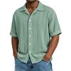 Mens Jacquard Short Sleeve Casual Loose Lapel Solid Vacation Beach Shirt