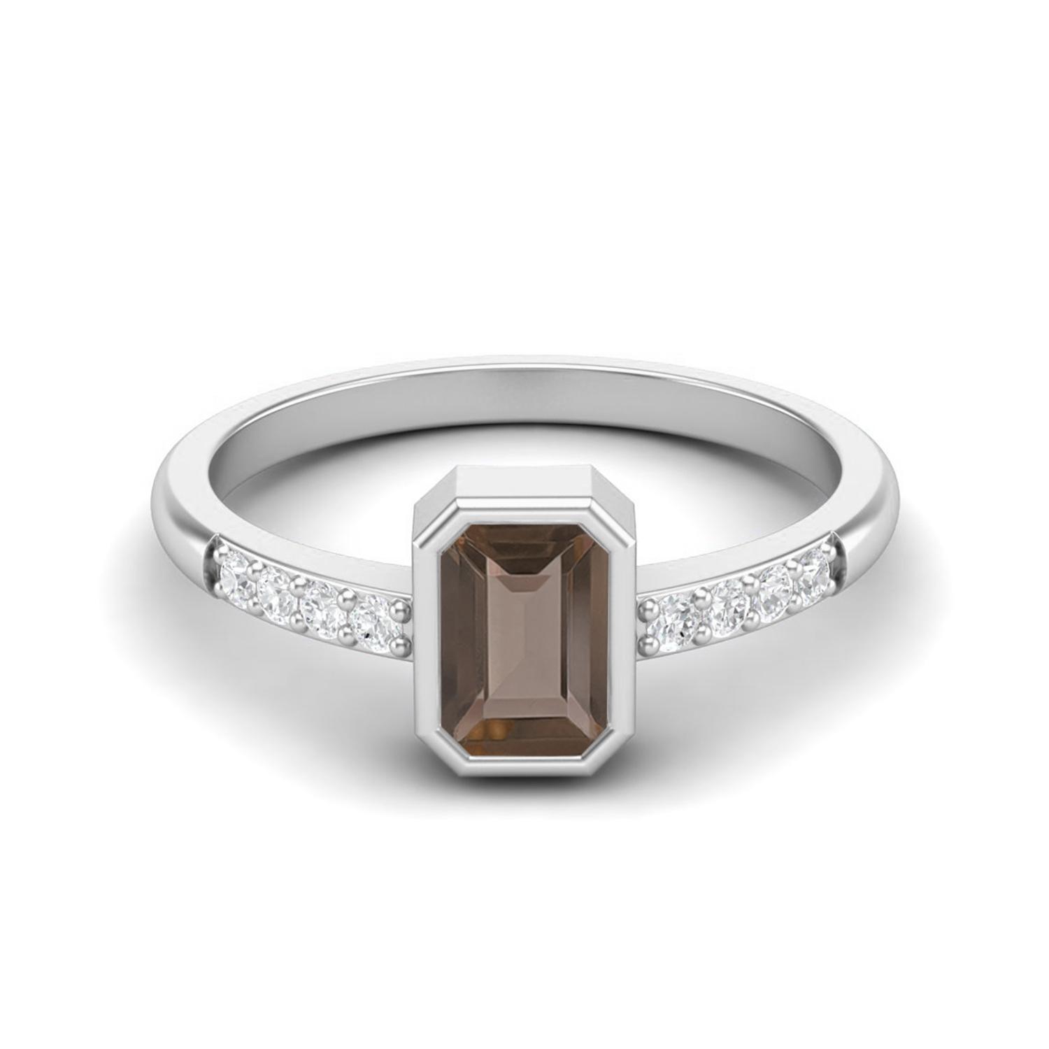 0.82 Ctw Emerald Cut Smoky Quartz 925 Sterling Silver Solitaire Women Engagement Ring 11 белый