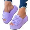 Large size new thick-bottomed bow one-word slippers women's solid color open-toed beach cool slippers