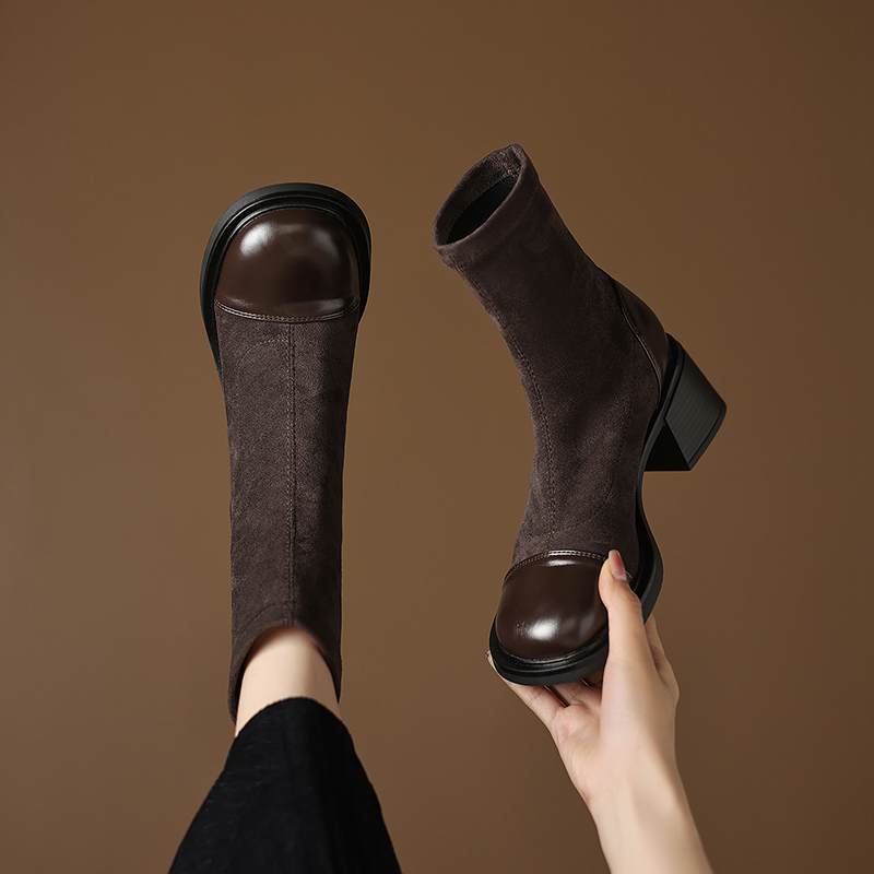 Krazing Pot Microfiber Winter Round Toe Modern Platform Size 33 Boots Size 43 Women Fashion Flock Stretch Ankle Boots