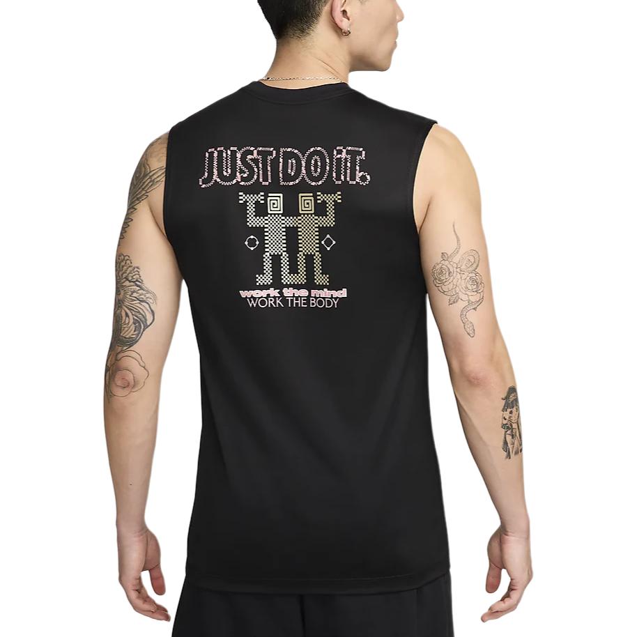 Nike Ärmelloses Dri-Fit Fitness-T-Shirt mit Buchstabenaufdruck Rundhalsausschnitt Herren Tops Schwarz FV8375-010