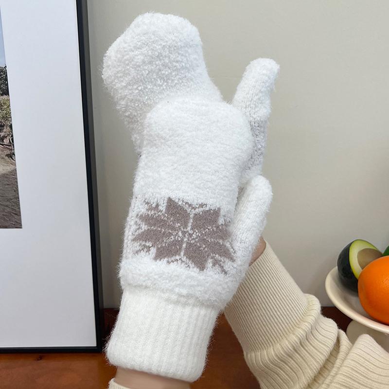 1Pair Snowflake Style Fashion Women Winter Gloves Insulated Extra Warm Fingerless Mittens