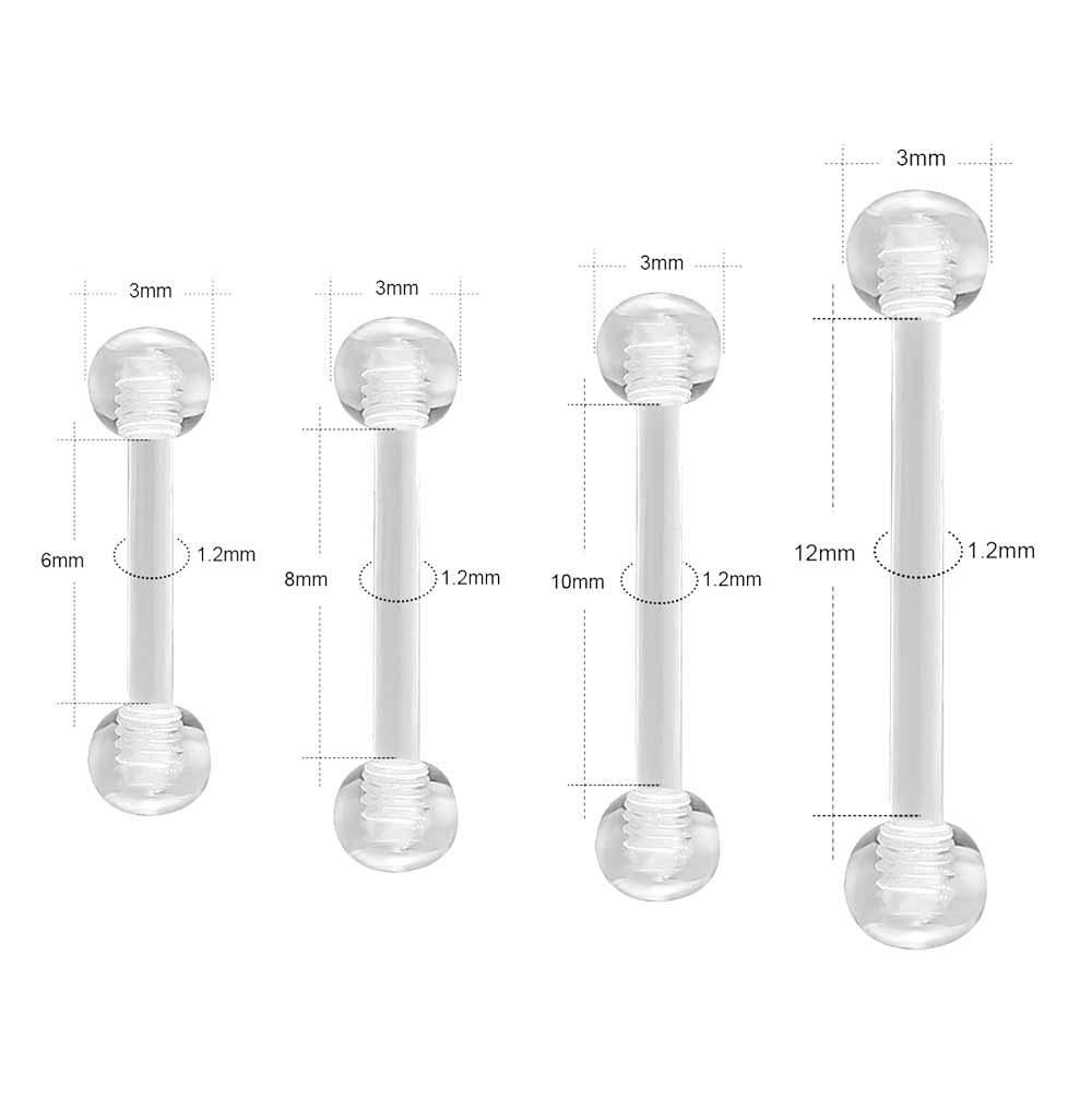 2-10 SZTUK 14G 16G Kolczyk Barbell Piercing Brwi Utrzymywacz Biżuteria Pierścień Języka Bioflex Plastikowy Przezroczysty Pierścień do Wargi Pępka Chrząstki 6-38mm