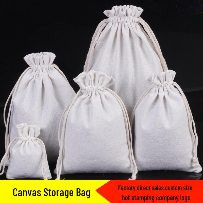 

Винтажный мешочек для украшений из мешковины и хлопкового холста с печатным логотипом Canvas Bag; 8x10