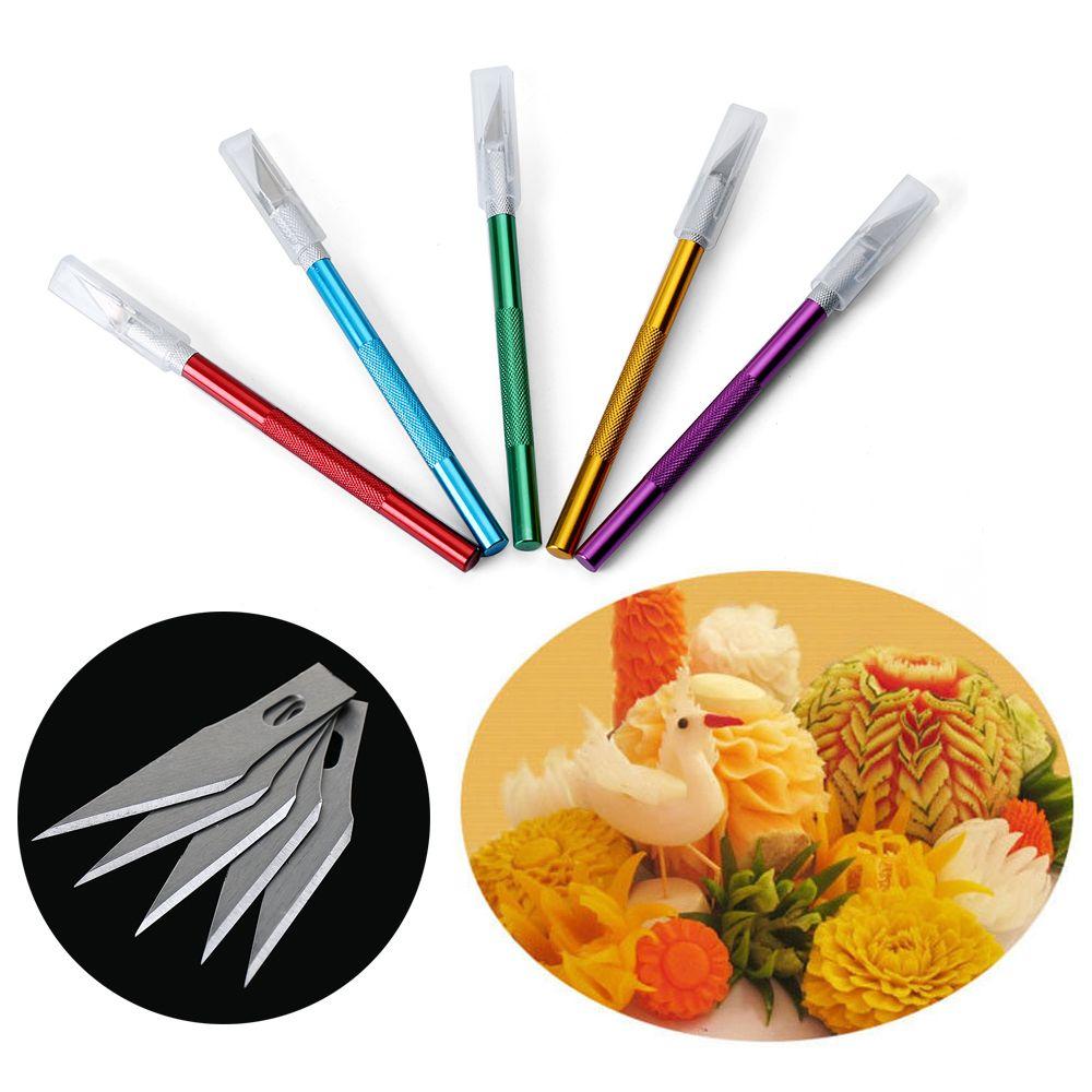 Cake Carving Sculpture Metal Scalpel Non-slip Knife Pastry Tools Engraving Cutter with 6pcs Blade