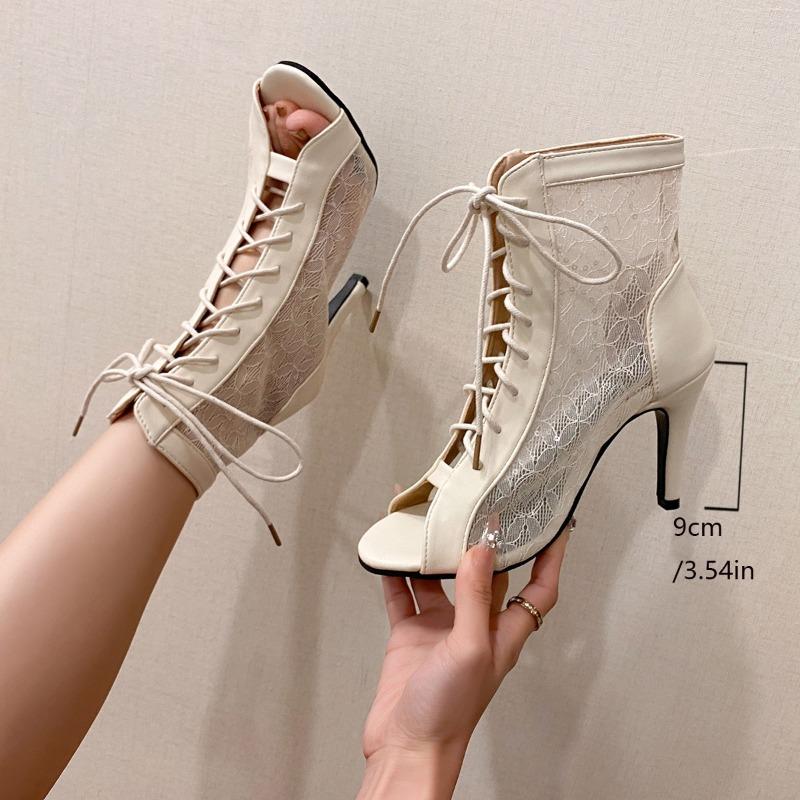 Women's Stiletto Sandals Spring New Open-toed Front Lace-up Anti-slip and Wear-resistant High Heels