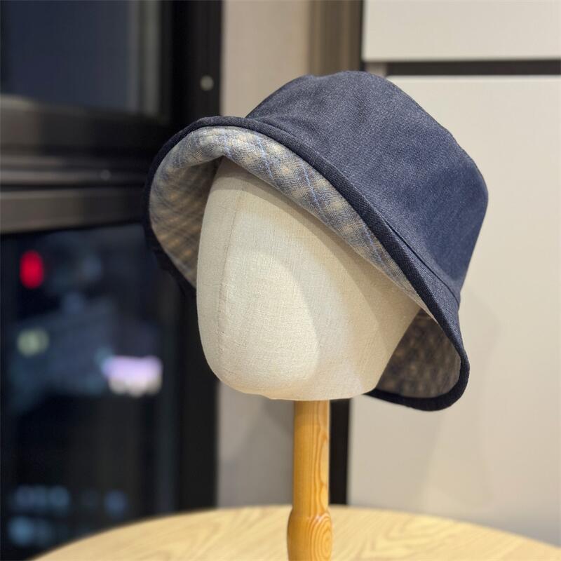 Outdoor Double-sided Plaid Fisherman's Hat Children Autumn and Winter Sun Protection Visor Fashion Versatile Leisure Outing Basin Hat Tide