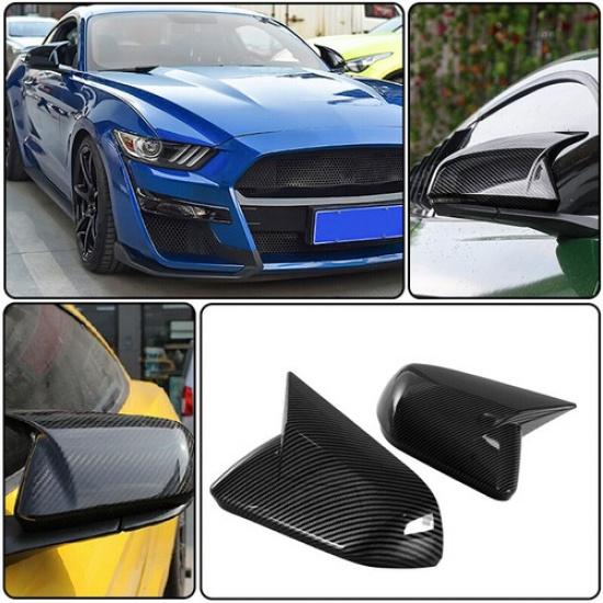 Carbon Fiber Rearview Side Mirror Cover Caps OX Style For Ford Mustang 2015-2022