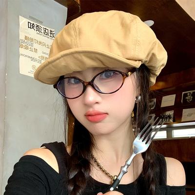 Japanese Literary Beret Women's Retro Literary Painter's Hat with Big Head Circumference and Face Versatile Cloud Octagonal Hat for Women