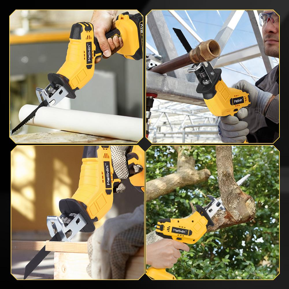 MELLWIN Cordless Electric Reciprocating Saw Handheld Wood Metal Pipe Cutting Electric Saw Tool For Makita 18V Battery Pin