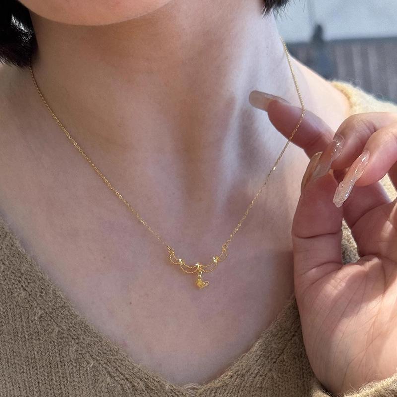 Misty Rain French Yellow Gold Hollow Silk Butterfly Necklace Exquisite Advanced Neck Chain Fashion Temperament Factory Direct Sales
