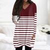 Womens Tops V-neck Long Sleeve Blouses Casual Mid-length Shirts Fashion Print Tunic Tops With Pockets
