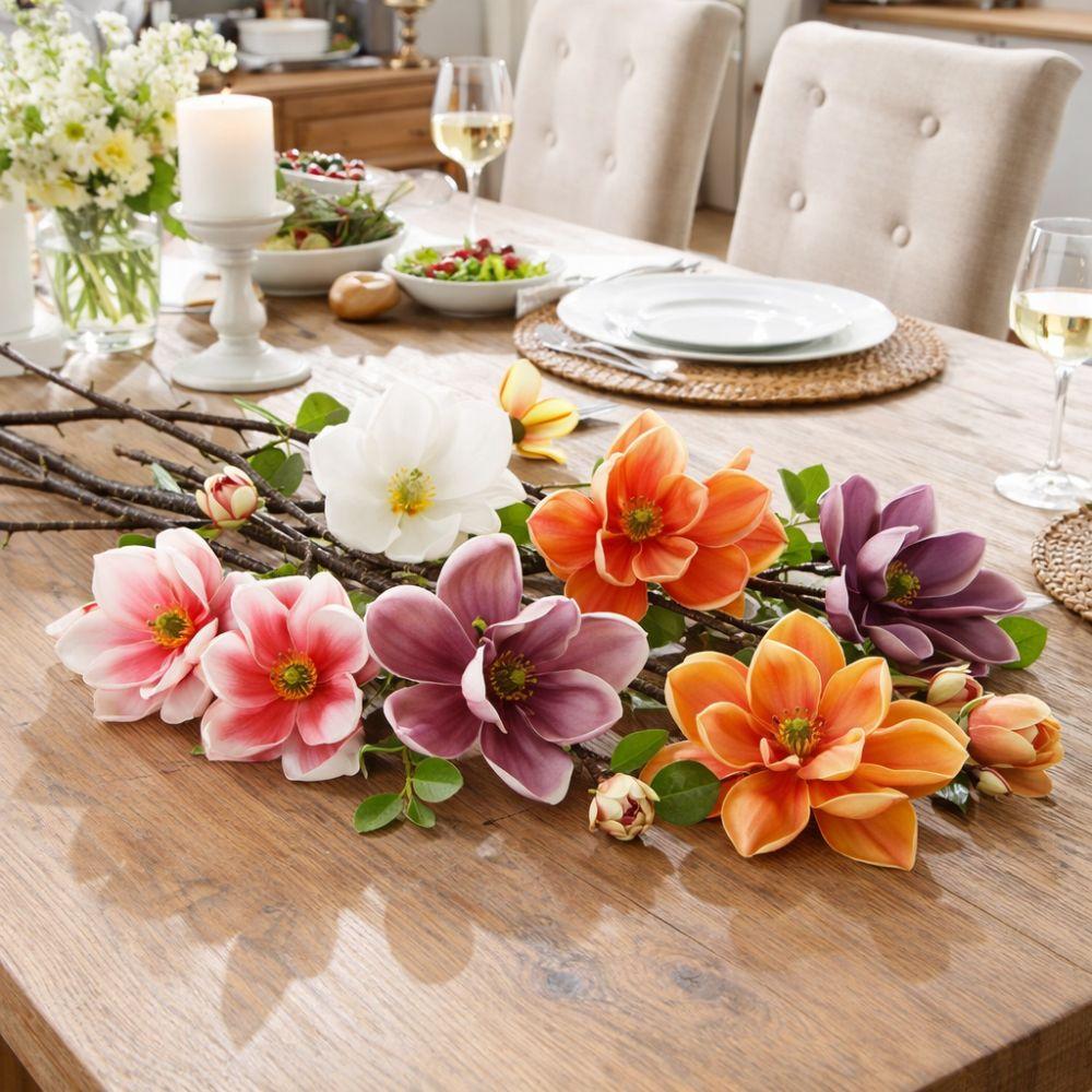 Große künstliche Magnolienblüte Real Touch Realistischer künstlicher Magnolienzweig Handgefertigte EVA-Kunstseidenblume Heimdekoration