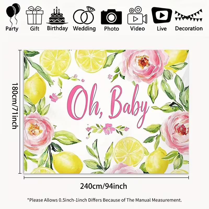 2D Citrus Floral Photography Background for Summer Baby Shower 47.2x31.5inch/120*80cm