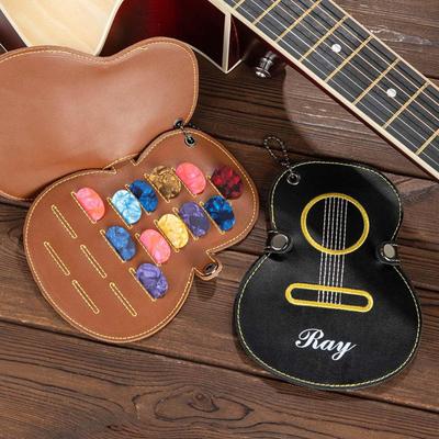 Guitar Pick Box With 17 Slots, Customizable Name, Guitar Shaped Guitar Pick Holder, Pick Storage Bag For Guitar Lovers