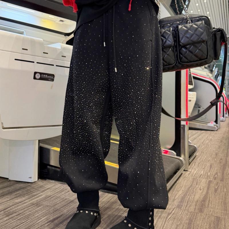 2026 Spring Trendy Wide-Leg Rhinestone Loose Long Pants