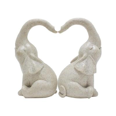 Pair of Elephant Sculpture Resin Statue Love Elephant Designs Figurine Statues for Patio and Indoor Desk Decoration