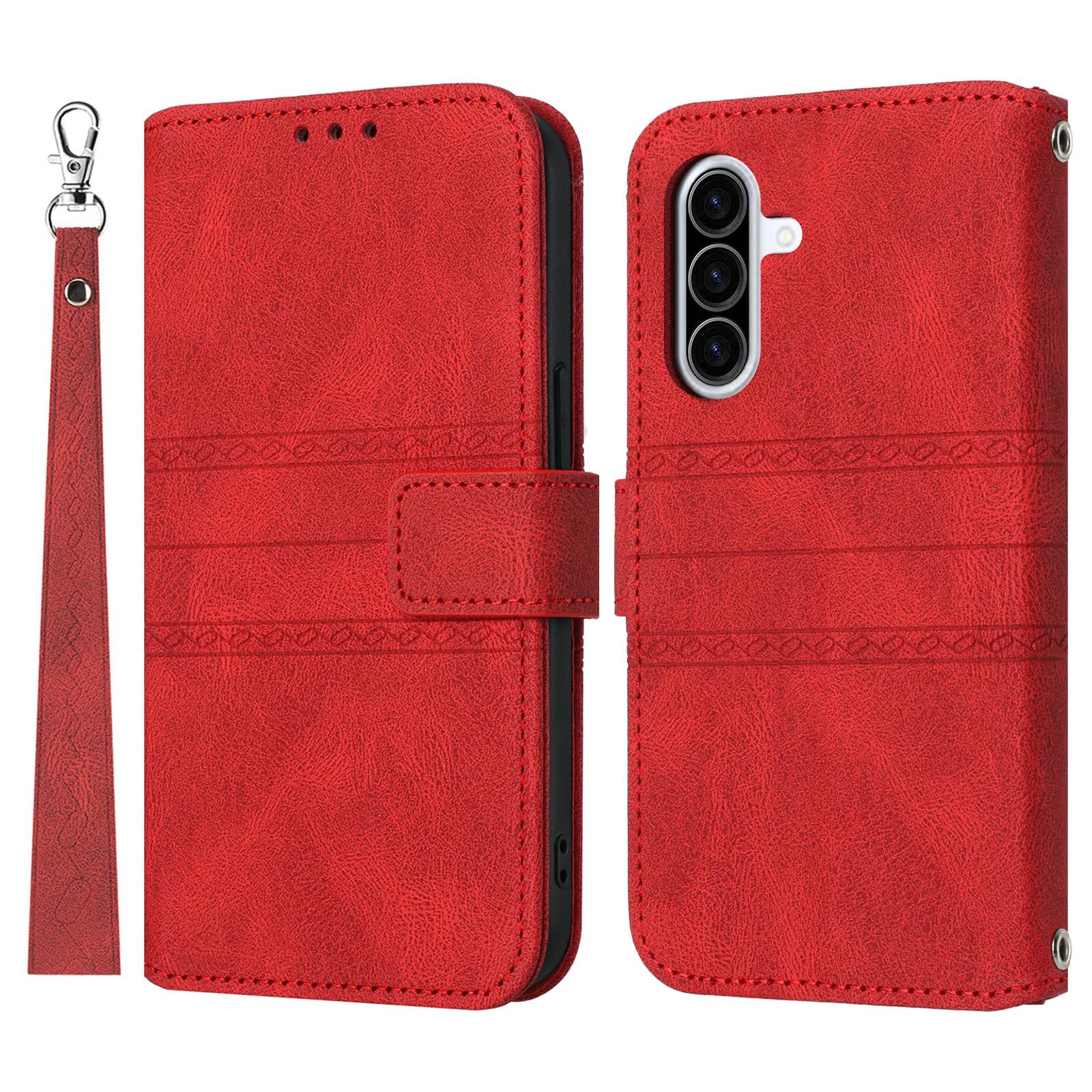 

For Samsung Galaxy A26 5G Case Wallet Skin-Touch Leather Imprinted Phone Cover Red