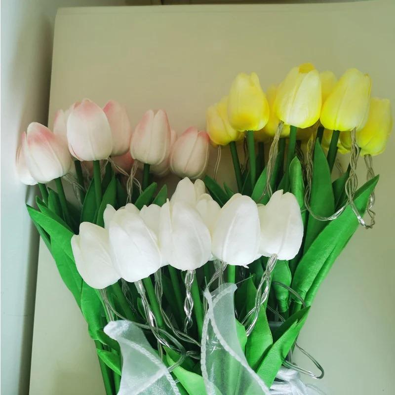10 Blumen in einem Bund Heimdekoration Atmosphärenlampe LED Hochzeitsstrauß Nachtlicht Künstliche Tulpen Weihnachtsgeschenke Tulpen Blumen Tischlampe