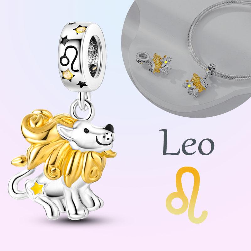 Copper Charms Luminous 12 Constellations Pisces Aquarius Aries Pendants Fit Original Pan Bracelet Diy