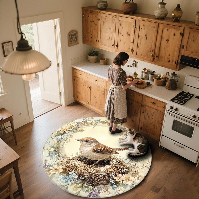 Wreath Bird's Nest,Round Area Rug,Carpet Rug for Living Room Bedroom Sofa Playroom Decor,Non-slip Floor Mat