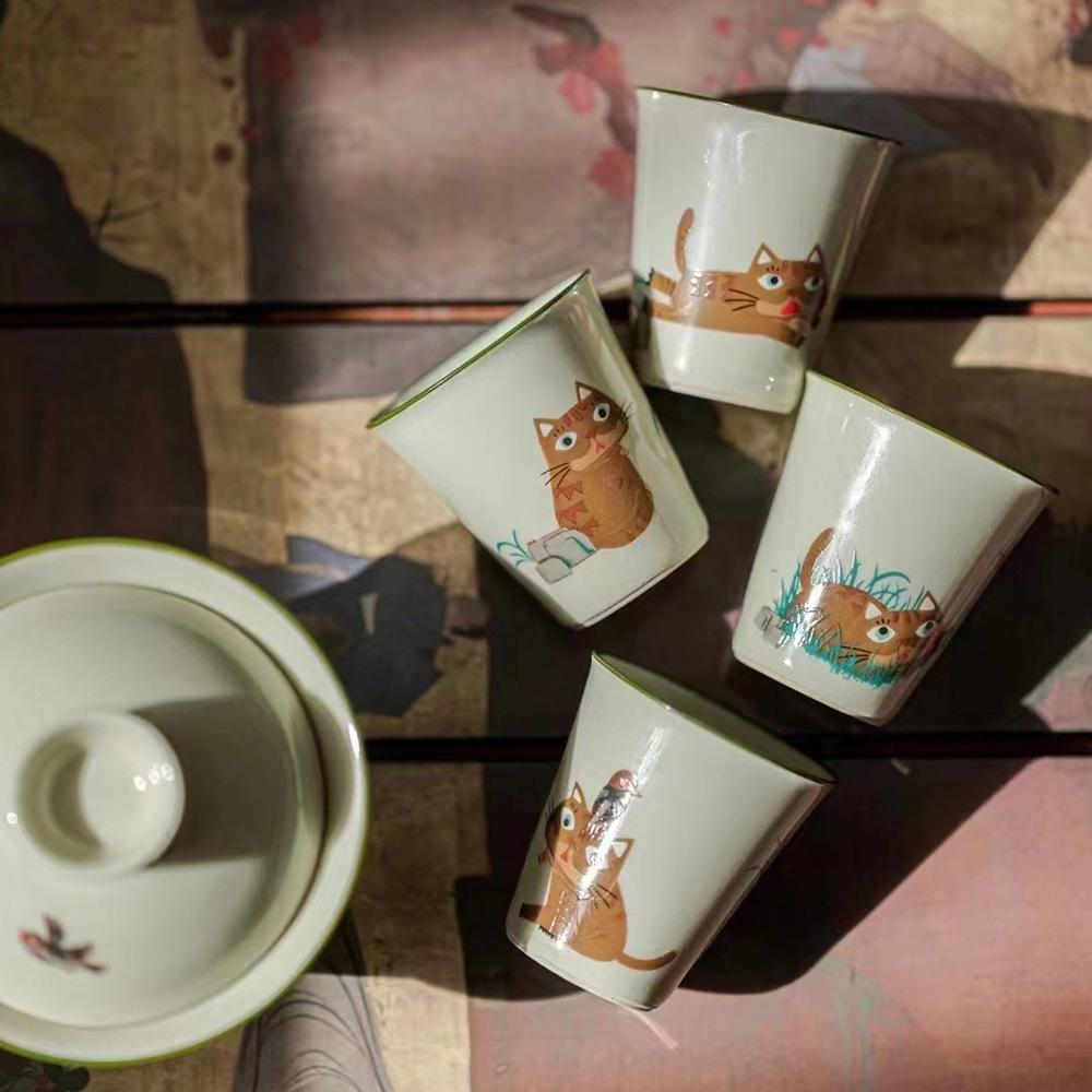 45ML Ceramic Mini Espresso Cups Cartoon Cute Cat Espresso Mugs Porcelain Coffee Mugs Demitasse Cups Tea Cups Handmade