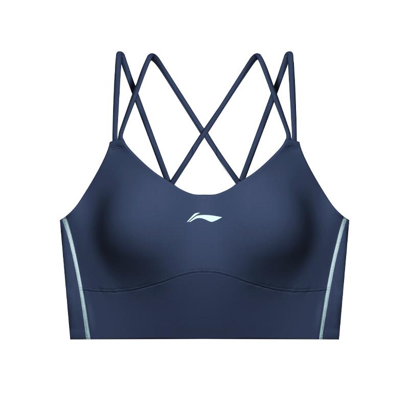Li Ning Running Fitness Yoga Solid Color Breathable Slim Fit Sports Vest Women Tops Deep-Navy-Blue YUBU006-2