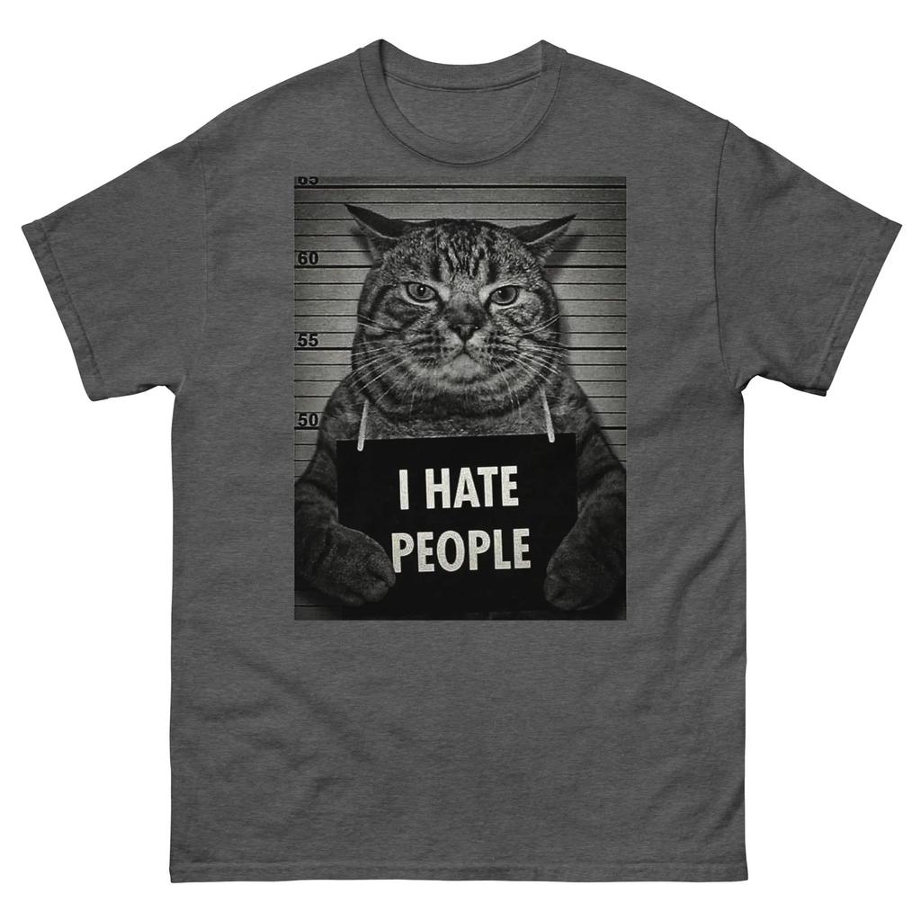 I Hate Peoples Cat Mood For Everyday Unisex Short Sleeved Funny Retro High Quality Printed Street Fashion Tshirts Tops