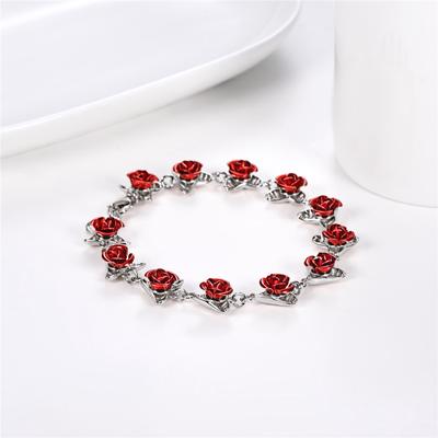 Rose Charm Gold Link Bracelet Women's Romantic Anniversary Jewelry Gift Creative Bracelet