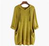 Spring Autumn Women's Hooded Solid Color Loose Long T-shirt Irregular Long Sleeve Pocket Pullover Top