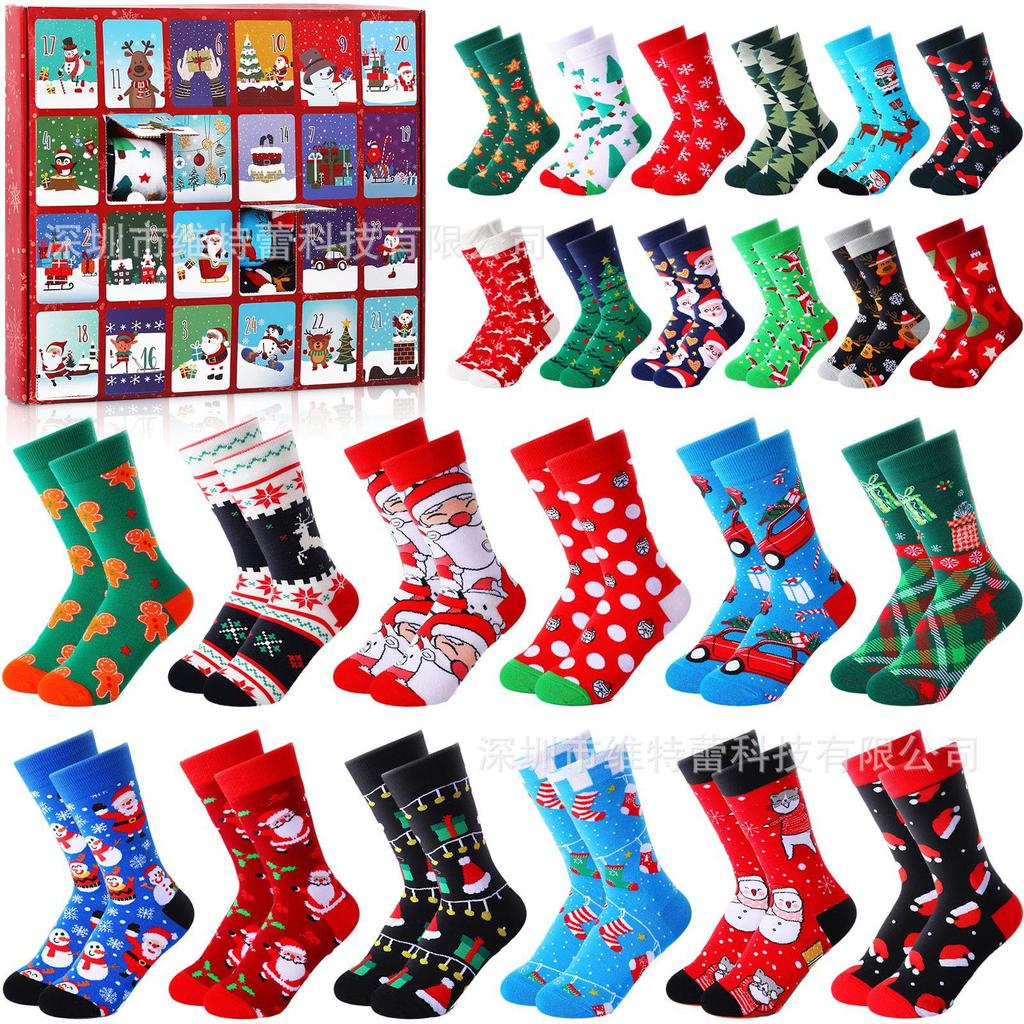 24 Pairs Christmas Sock Advent Calendar 2025 Unisex Socks 24 Days Countdown Gift for Adults Xmas Party Favor New Year Gift