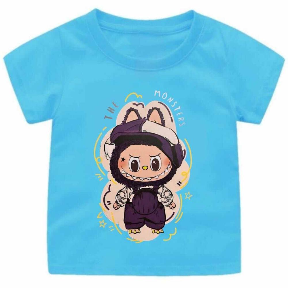 2025 New LABUBU Children's T-shirt Fashionable and Versatile Style Round Neck Short Sleeved Casual Girls' Top