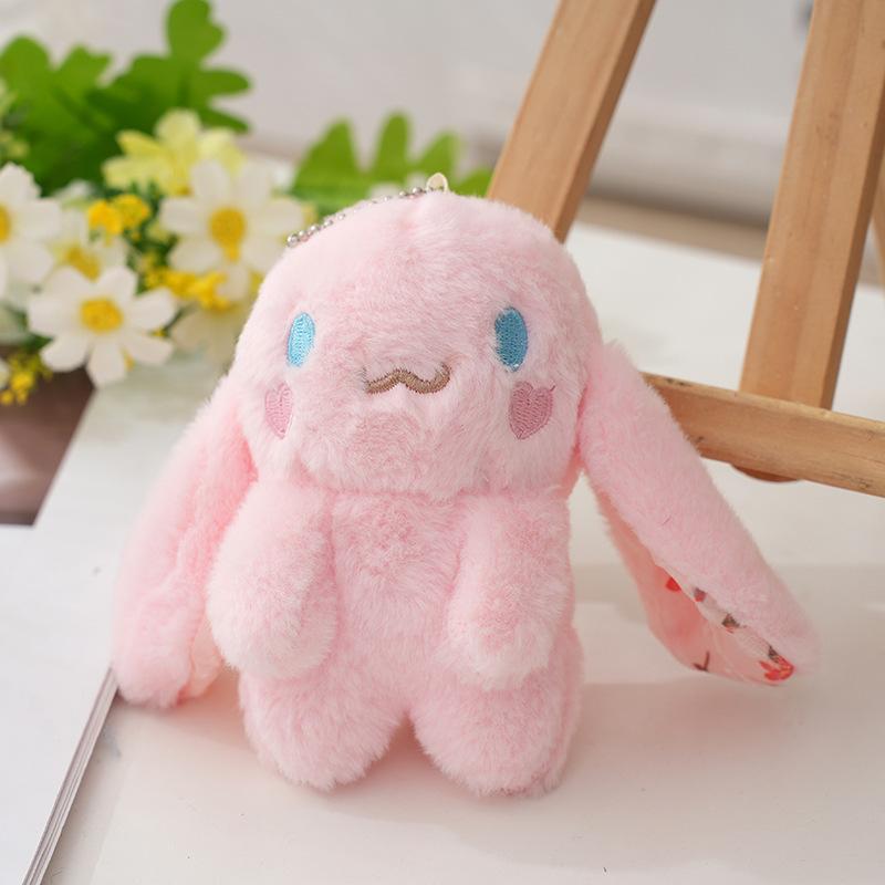 

Cute And Realistic Mini Plush Bunny Keychain Soft Long Fur Rabbit Doll In Pink And White рожевий
