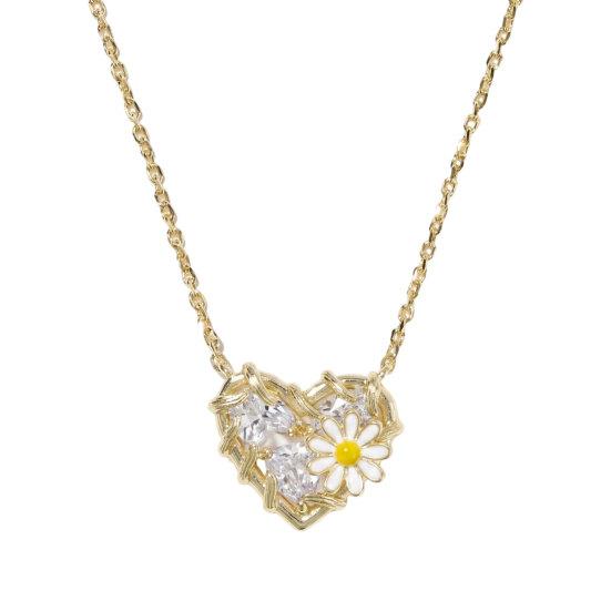 Birthstone Heart Necklace Birth Stone and Flower Pendant Necklace Jan to Dec