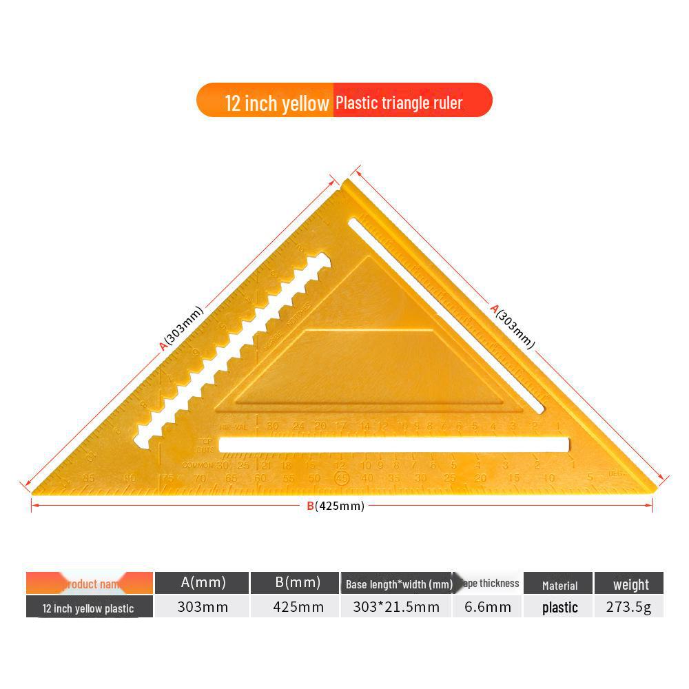 High-Precision Aluminum Triangle Ruler: 7-Inch Woodworking Tool, 12-Inch Metric & Imperial, 90° Right Angle Ruler