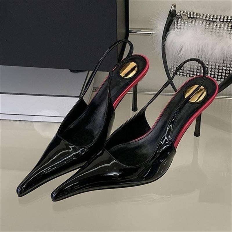 Eilyken Street Sexy Pointed Toe Thin Heels Designer Back Buckle Pumps Women Wedding Banquet Dress Mule Ladies Shoes 35 чёрный 3650₽