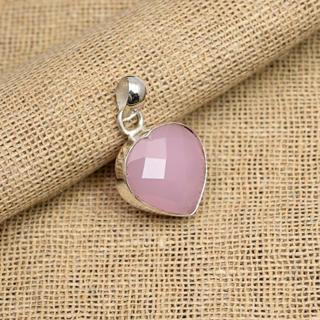 Pink Chalcedony Gemstone 925 Sterling Silver Handmade Beautiful Pendant Gift For Love