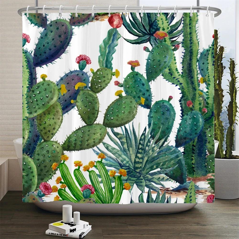 Cactus Shower Curtains Waterproof Polyester Fabric Shower Curtains Tropical Plants Bathroom Screen Curtain Home Decor 180X180cm