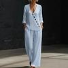 Women's Summer 2 Piece Sets Casual Half Sleeve V Neck Buttons Top And Wide Leg Pants Lounge Outfits with