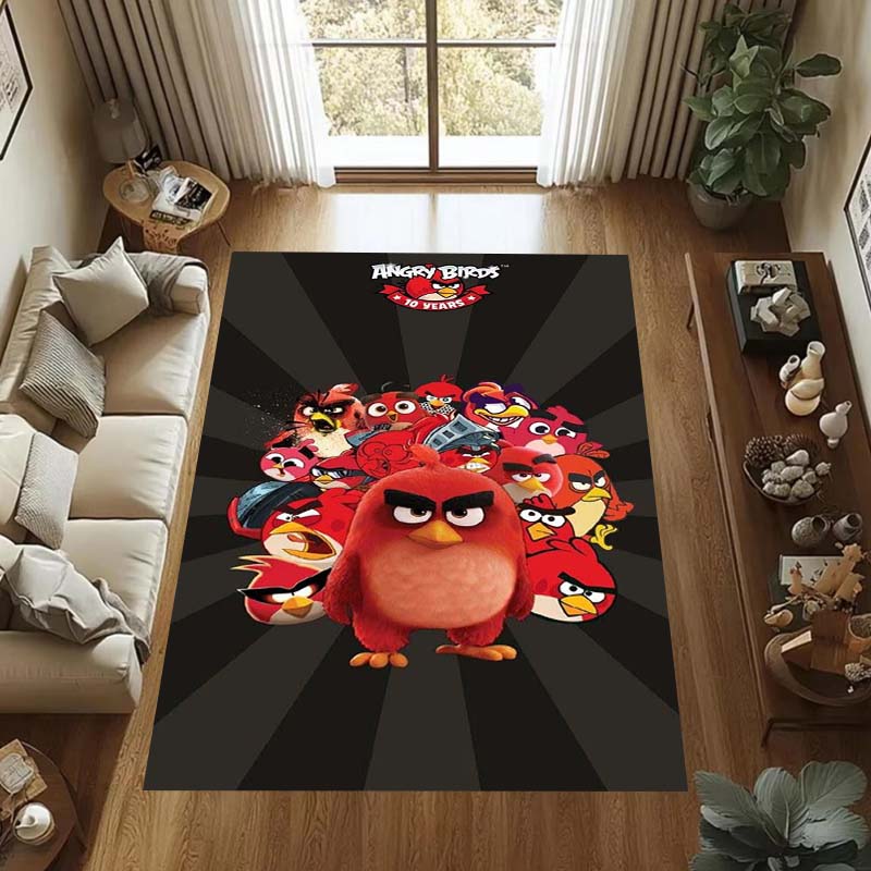 Various Styles of Angry Birds 2 Themed Printed Rugs for Soft Bedroom Floors, and Non-slip Welcome Mats for Home Laundry Rooms.