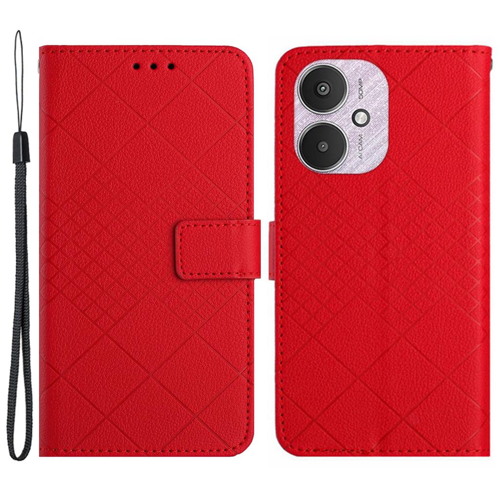 HT06 For Xiaomi Redmi 13C 4G/5G/13R 5G/Poco M6 5G/Poco C65 4G Leather Case Rhombus Pattern with Wrist Strap