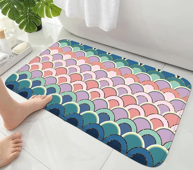 

Creative Geometric Bath Mat Super Absorbent Room Entrance Floor Decor Carpet Non Slip Washable Footpad Household Shower Room Rug 40x60cm 16x24 inch