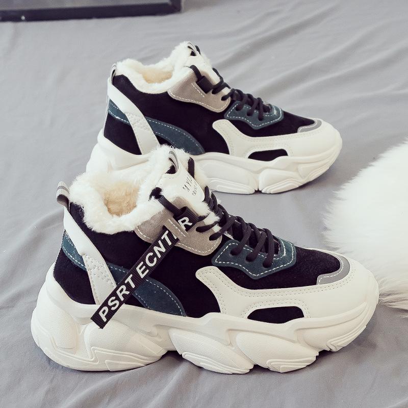 Fleece thickened warm high-top cotton shoes 22 winter new little white sports dad shoes winter