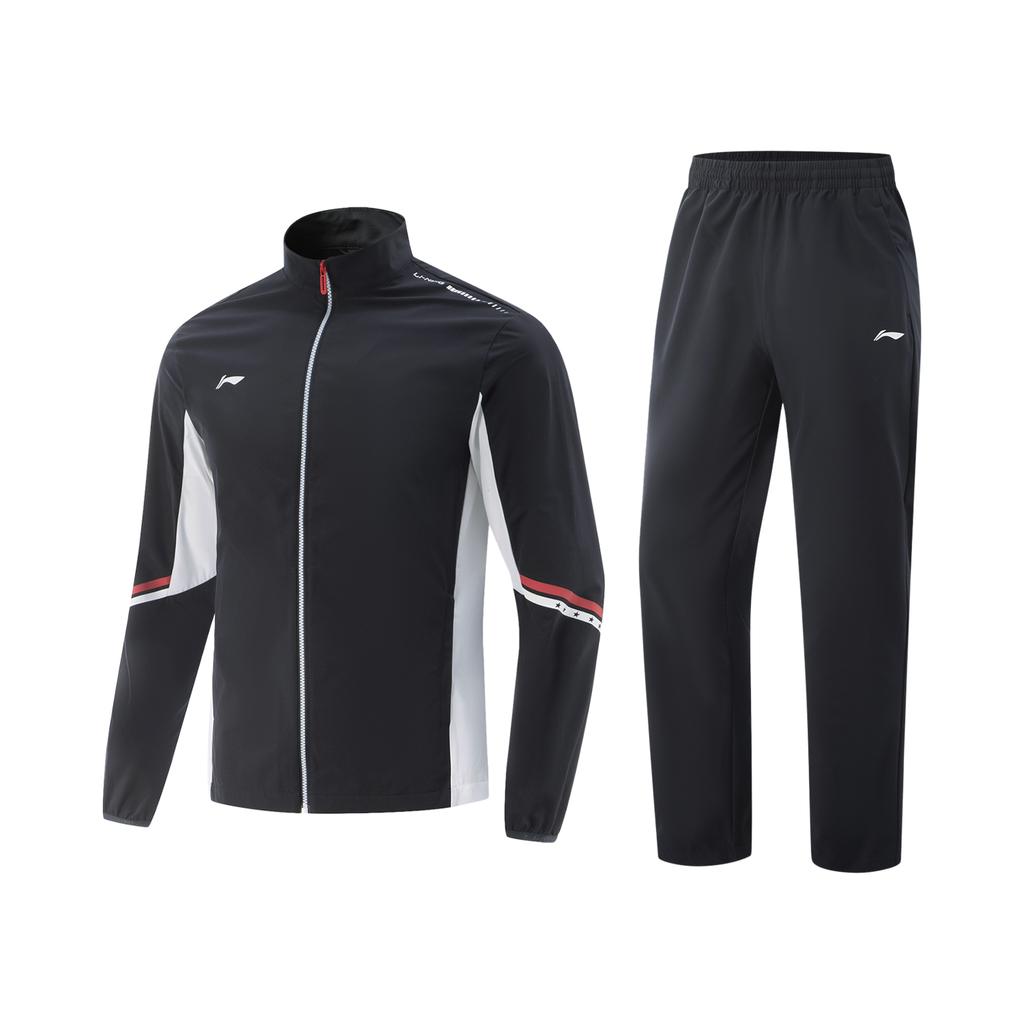 Li-Ning Minimalist Stand Collar Zipper Color Block Top Comfortable Versatile Mid Waist Long Pants Casual Sports Suit Unisex Suit AWBV021-1