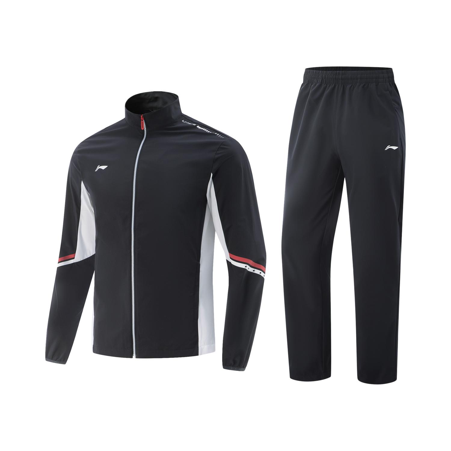 

Li-Ning Minimalist Stand Collar Zipper Color Block Top Comfortable Versatile Mid Waist Long Pants Casual Sports Suit Unisex suit AWBV021-1 XL