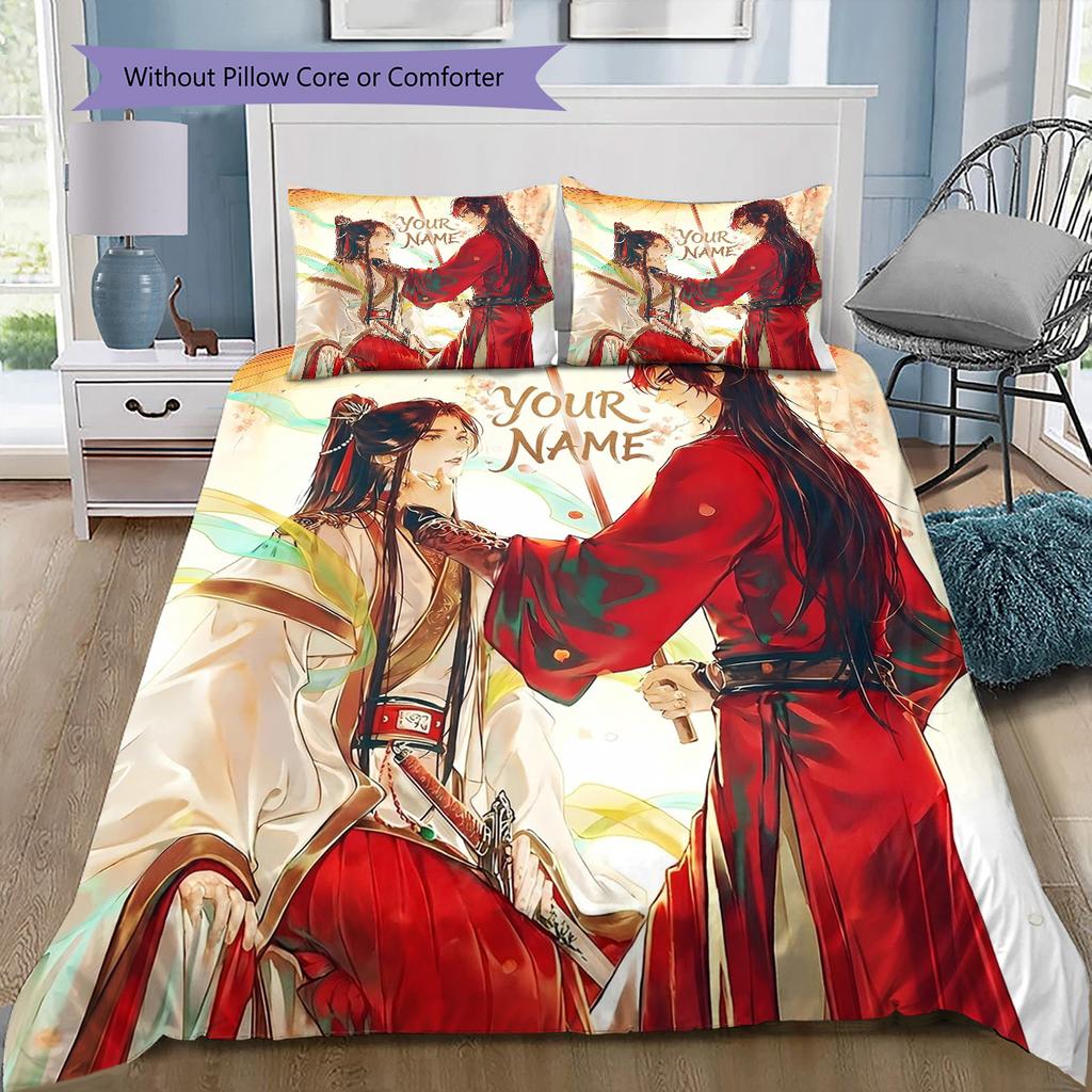 Cherry Blossom Romance Custom Name Pattern Bedding Quilt Set Quilt Cover Pillowcase Home Birthday Gift(1 * duvet cover + 2 * pillowcase, without core)