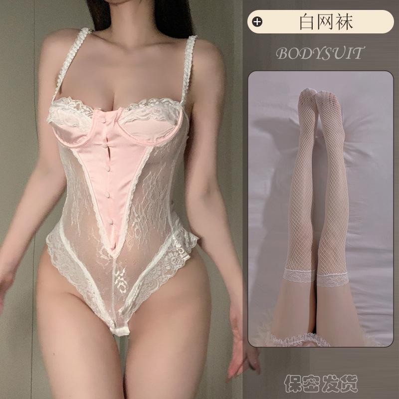 Emotional Underwear, Women's Pure Lace Onesie, Small Chest with Steel Ring, Milk Gathering Shows Big Temptation, High-end Trendy Combat Robe