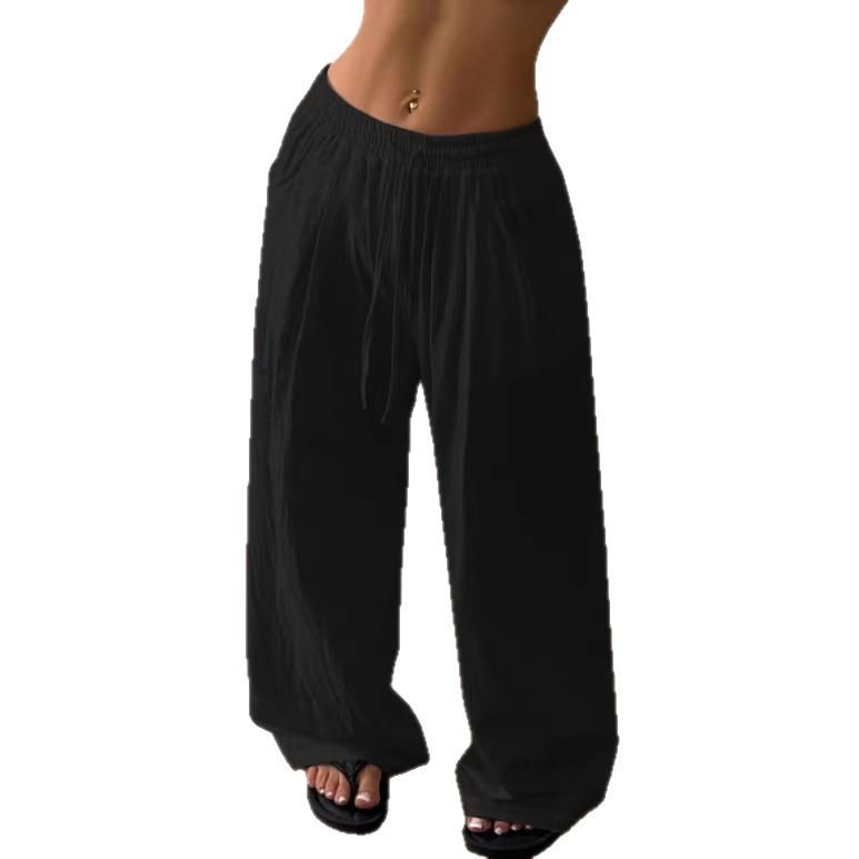2026 Women's Spring/Summer Casual Wide-Leg Drawstring Pants: European & American Lazy Style