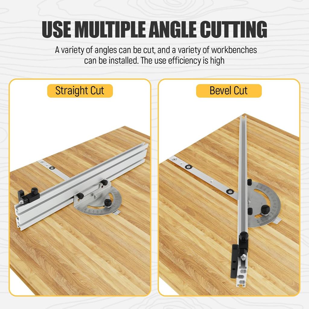 Precision Table Saw Miter Gauge System with Miter Fence, 120°Angle Stops Adjustable for Table Saw, Band Saw, Router Table, 250mm