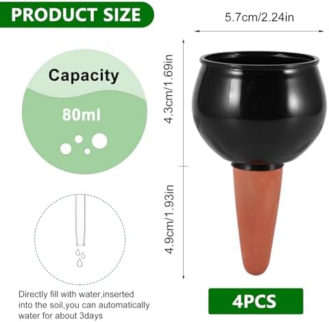 BTBHIHO 500ml Self-Watering Globes, 4-Pack Automatic Plant Watering Bulbs, ABS Drip Irrigation Spikes for Indoor Outdoor Potted Plants, Black